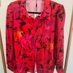 Zeagoo Red and Black Floral Button Down Shirt